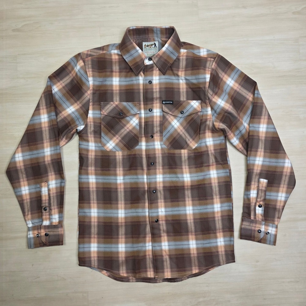 The Great PNW Mens Plaid Button Down Shirt Brown Tan Grey Long Sleeve Medium
